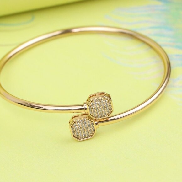 Rose Gold Plated Adjustable Bangle with Octagon Crystal Ends, XPBL0417 - Picture 1 of 13